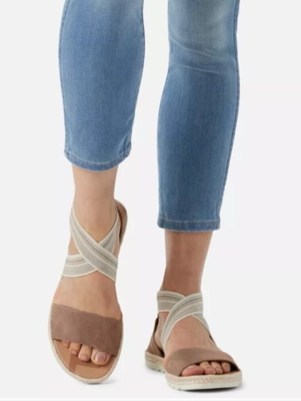 Sorel Ella Criss Cross Sandals Tan Leather Size 8 Ankle Strap